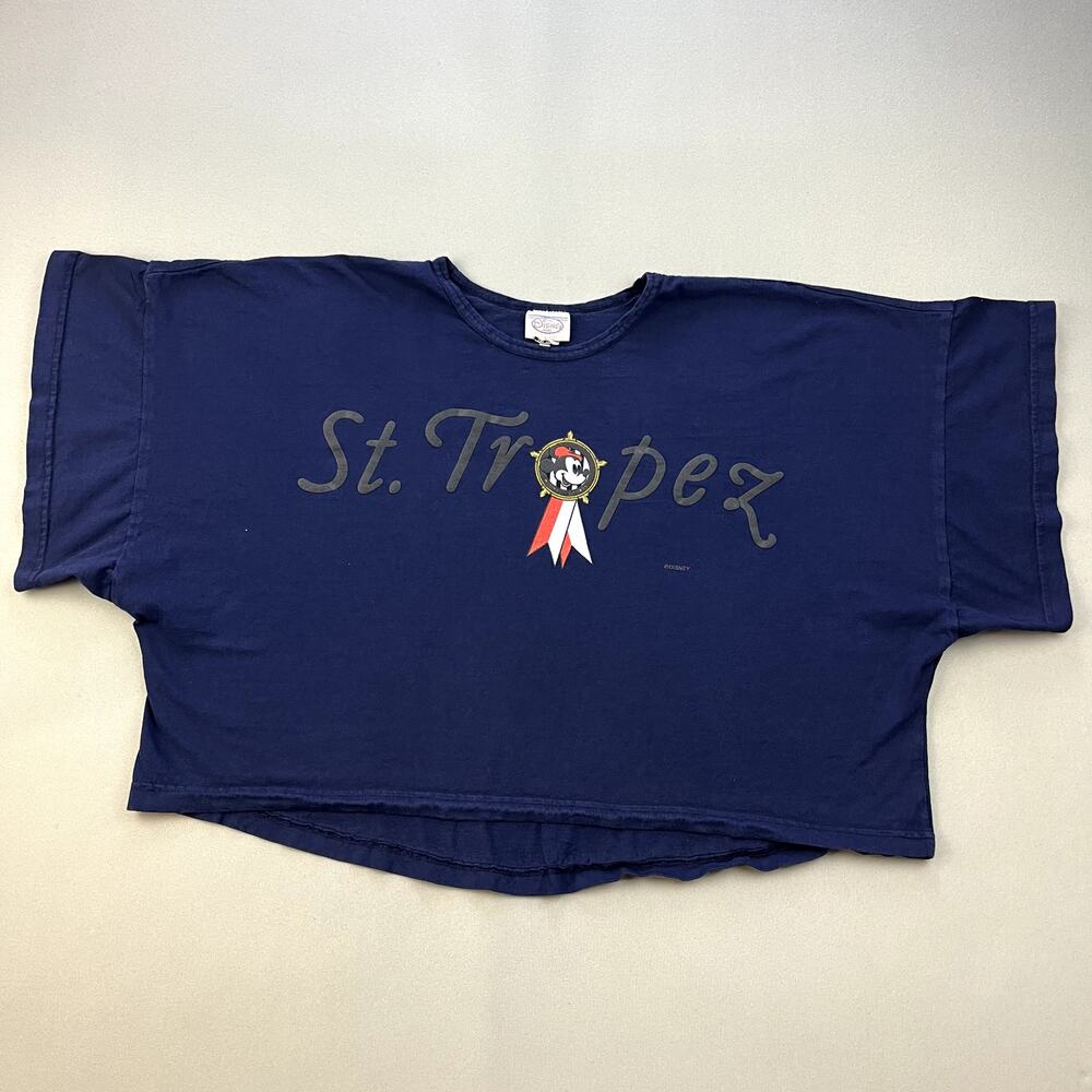 Vintage Disney Mickey Mouse T-Shirt Womens One Size Navy Blue St. Tropez Cropped